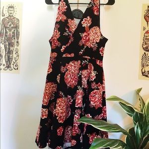 DEEP V FLORAL SKATER DRESS